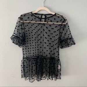 SHEIN polka dot flocked mesh peplum top